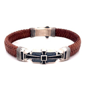 Men Genuine Silver & Leather Bracelet - 67202/03