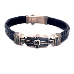 Men Genuine Silver & Leather Bracelet - 67202/03